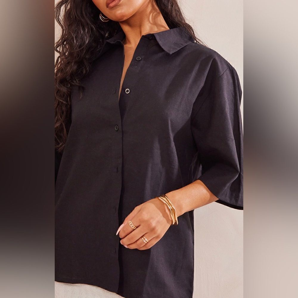 🆕Women's Avenue black linen short sleeve shirt size 14/16 NWT. 100% linen.